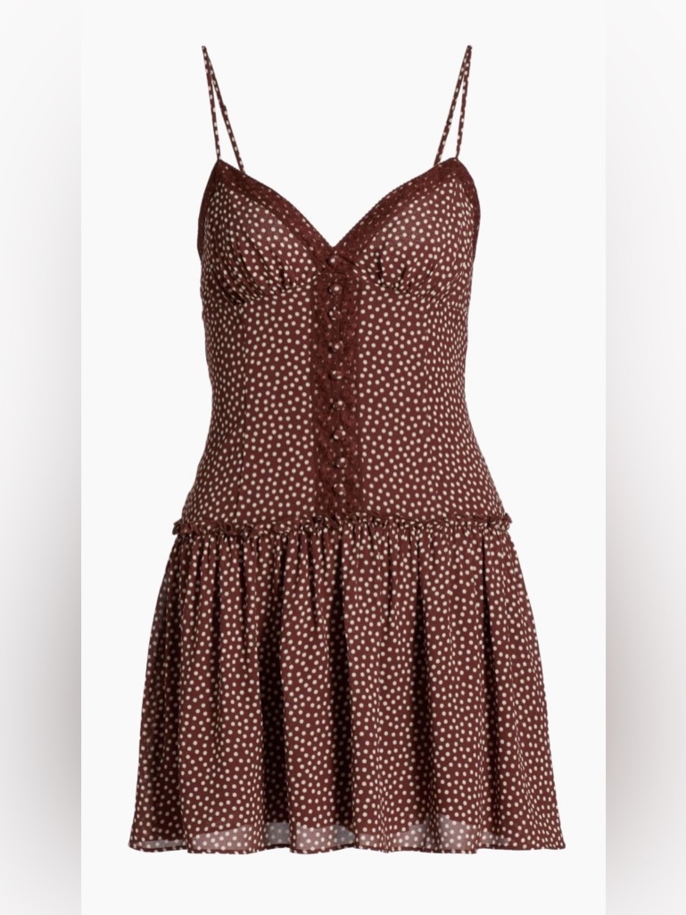 Reformation Brown Polka Dot Spaghetti Strap Midi Dress